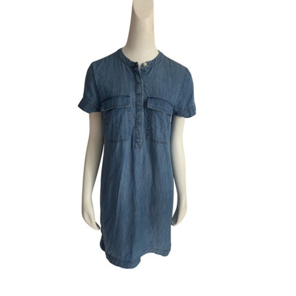 J.Crew Womens Blue Chambray Cotton Short Sleeve Shift Dress Size 6 F4688